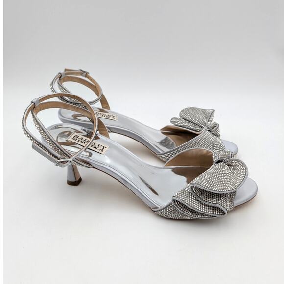 Badgley Mischka Remi Crystal Embellished Ruffle Bow Sandals Womens Size US9 EU40 - Picture 4 of 11